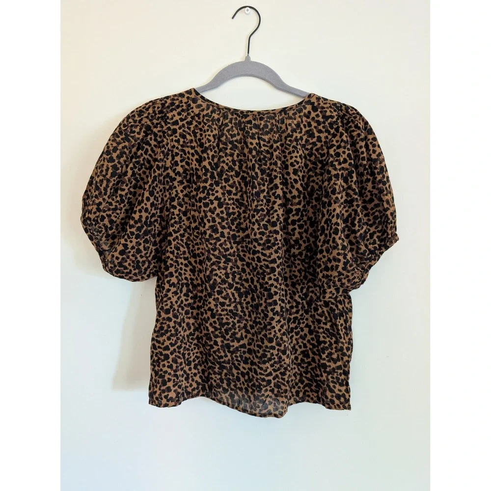 Madewell Leopard Balloon Sleeve Button Up Top painted leopard Small neutral